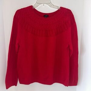 Talbots women Cable Yoke cotton blend cashmere long sleeve red sweater size XL